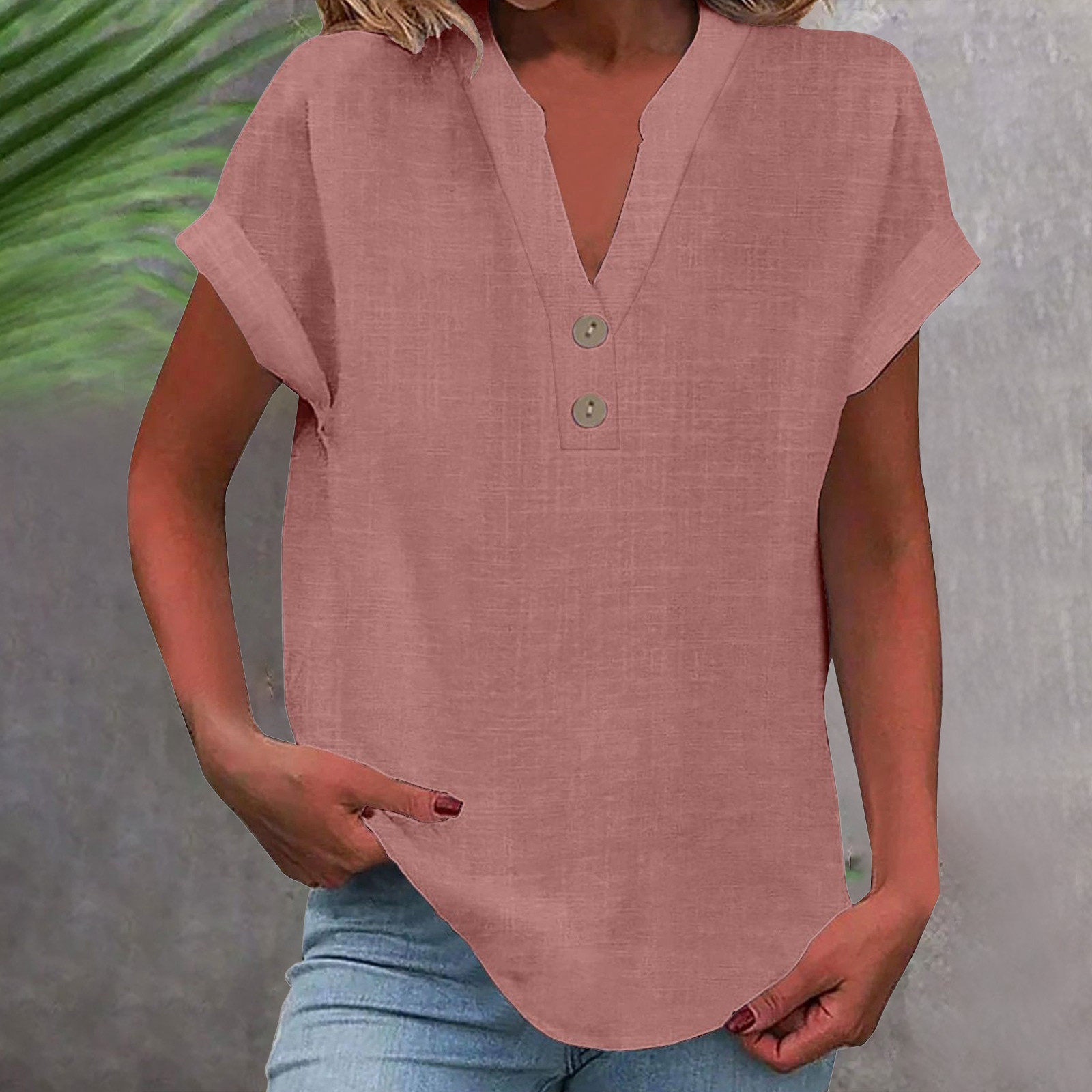 thumbnail image 2 of Camiseta sin mangas de verano holgada con cuello en V y pliegues para mujer: blusa fluida sin mangas con dobladillo curvo., 2 of 5